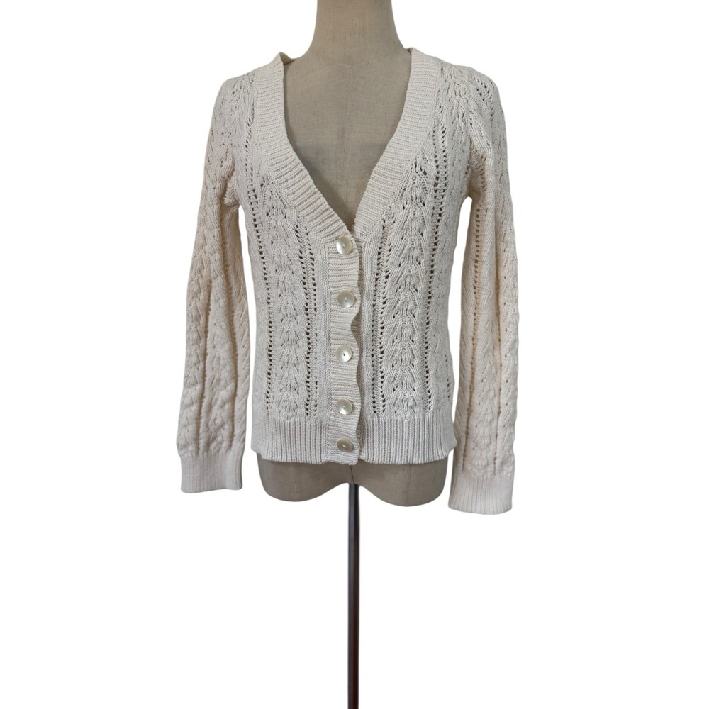 Vtg Nautica Jeans Cream Cable Knit Cardigan Sweater‎ Sz M Cottagecore Fishermen